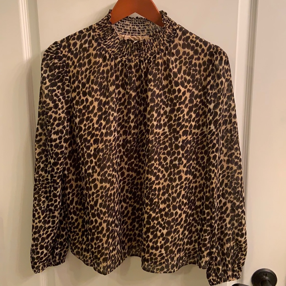J. Crew smocked neck animal print shirt